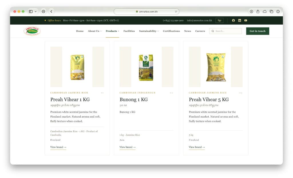 Amru Rice product catalogue with jasmine and indigenous rice brands