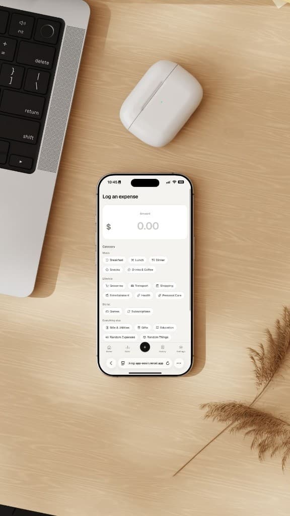 Log an expense screen with amount field and category chips